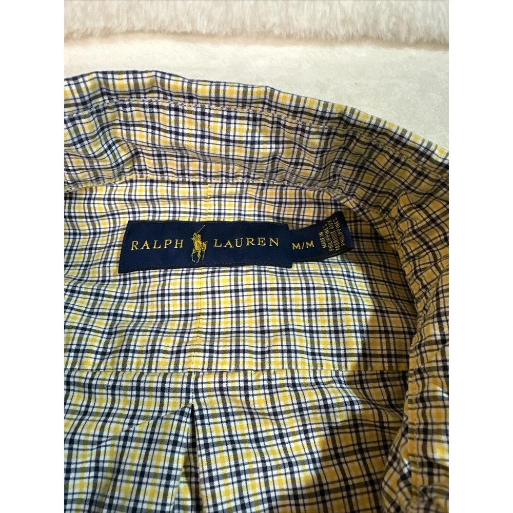 Ralph Lauren Mens M Classic Fit Blue Yellow Check Button Down Long Sleeve Shirt - Picture 2 of 12